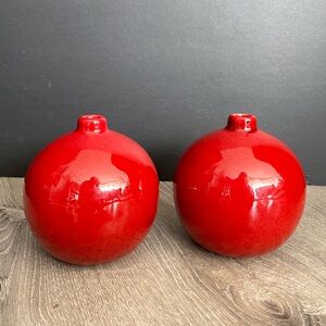 Crate & Barrel Scarlet Cerise Round Bud Vases Lot of 2